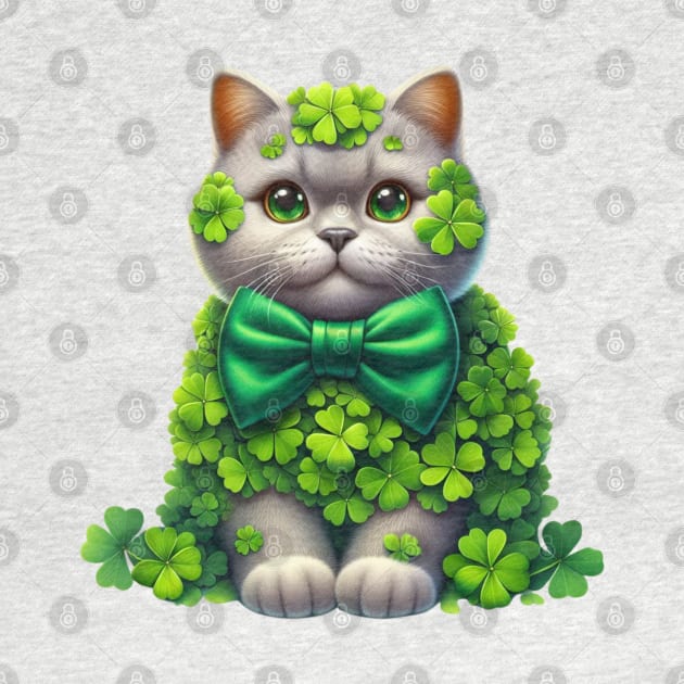 Clover British Shorthair Cat St Patricks Day by Chromatic Fusion Studio